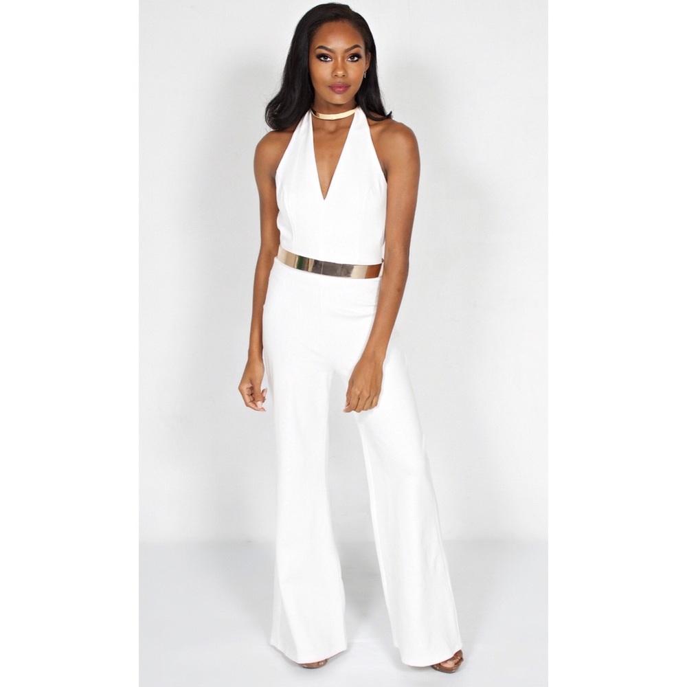 White Halter Neck Jumpsuit